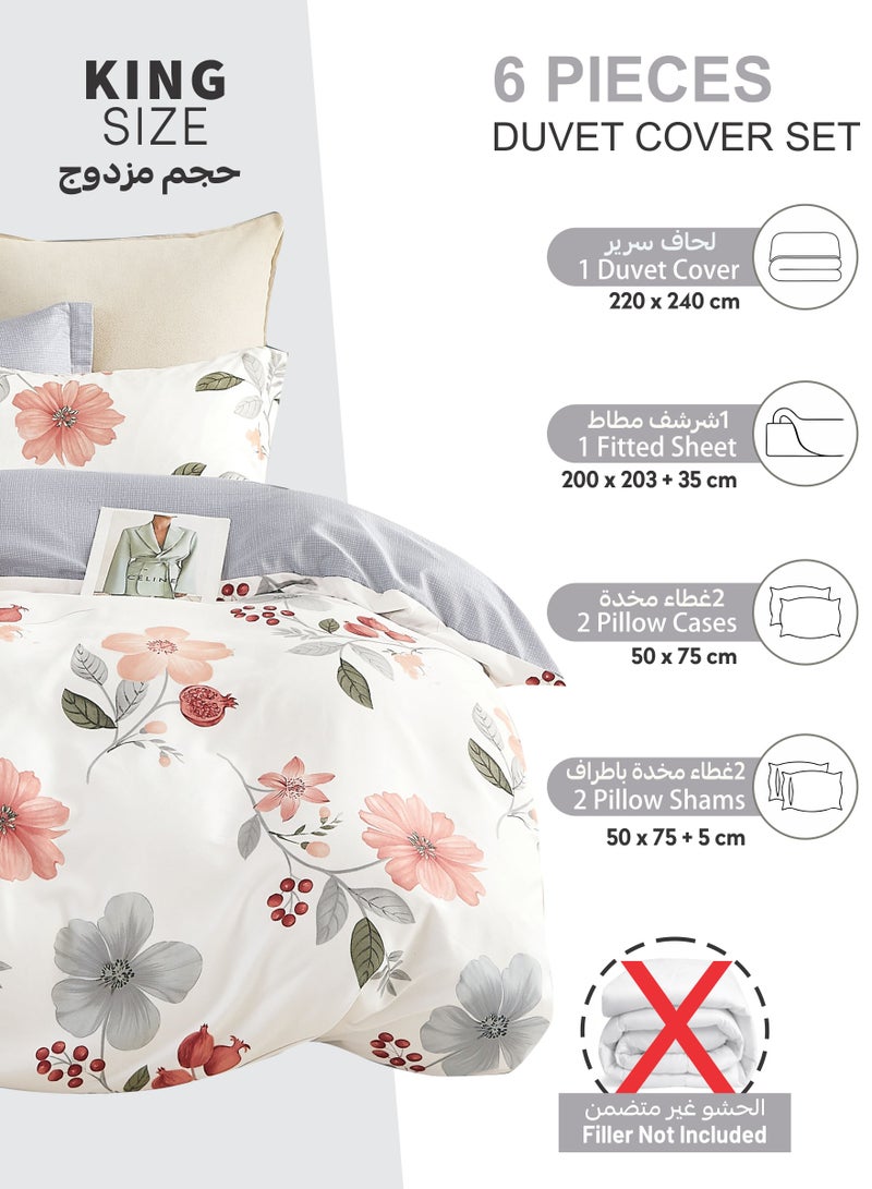 Donetella Printed Duvet Set, King Size Fits 200x200 cm - 6-Pcs Bed Set, Microfiber Fabric - 1 Duvet Cover, 1 Fitted Sheet, 2 Pillow Shams, 2 Pillowcases (Filler Not Included) - Image 2