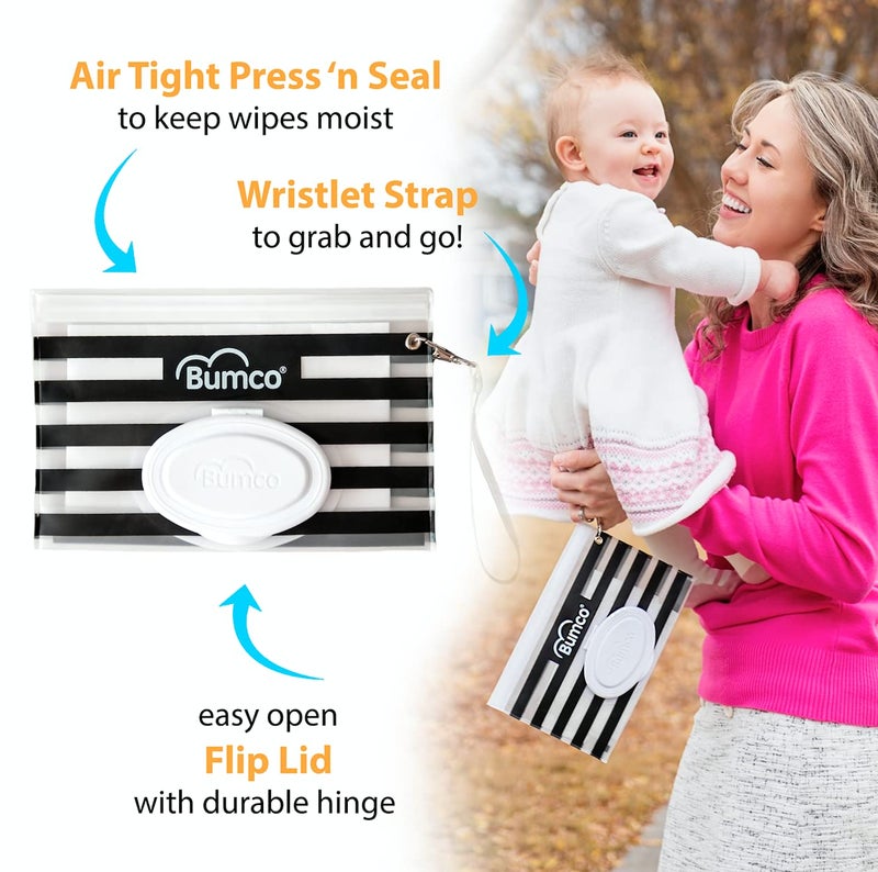 Baby Bum Brush BUMCO Airtight Wipes Dispenser, Keeps Wet, Reusable Refillable Pouch, Diaper Bag Organizer for Travel, Carrying Clutch, Unique Baby Gift for Girl Boy [Black] - Image 3
