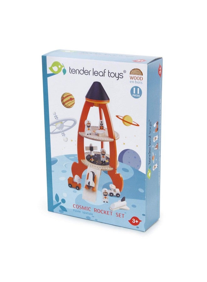 Tender Leaf Toys Cosmic Rocket Set 11 Pcs Wooden Rocket And Outer Space Themed Playset For Kids Develop Imaginative Role Play And Science Interest Age 3+ - Image 4