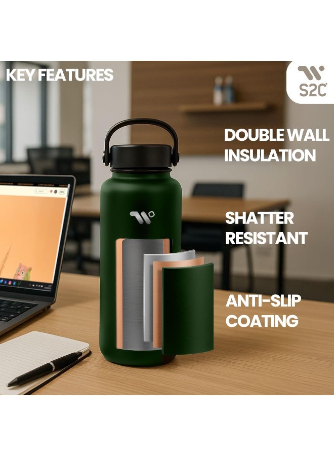 S2C 1200ml Stainless Steel Insulated Water Bottle - Keeps Drinks Cold 24H & Hot 12H, Leakproof, 3 Lids for Camping & Outdoor Adventures - Image 4