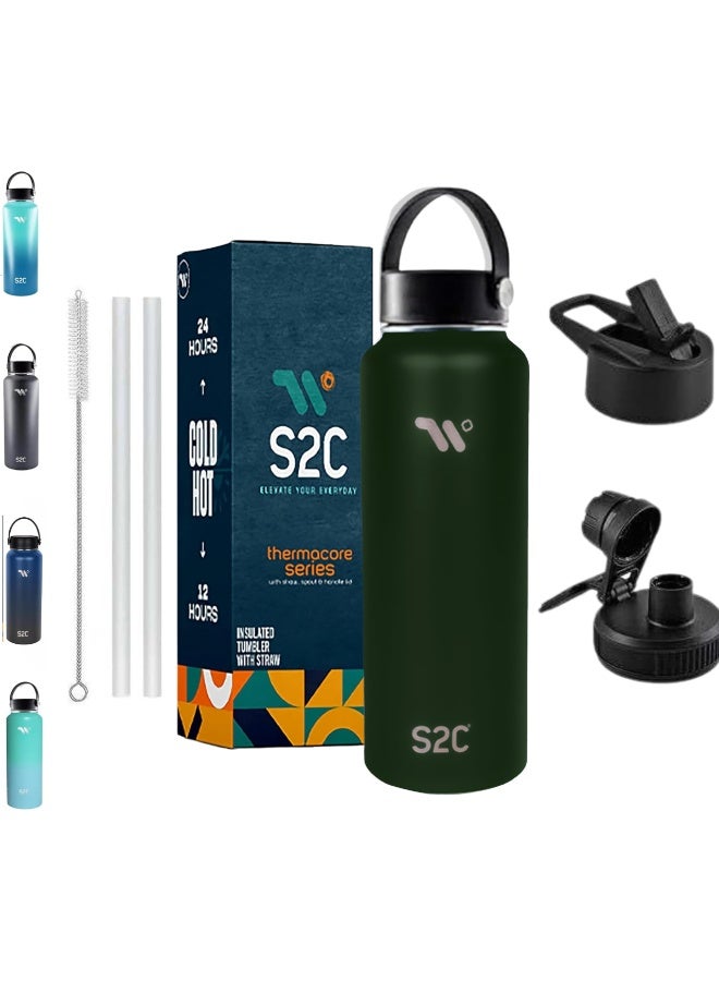 S2C 1200ml Stainless Steel Insulated Water Bottle - Keeps Drinks Cold 24H & Hot 12H, Leakproof, 3 Lids for Camping & Outdoor Adventures - Image 1