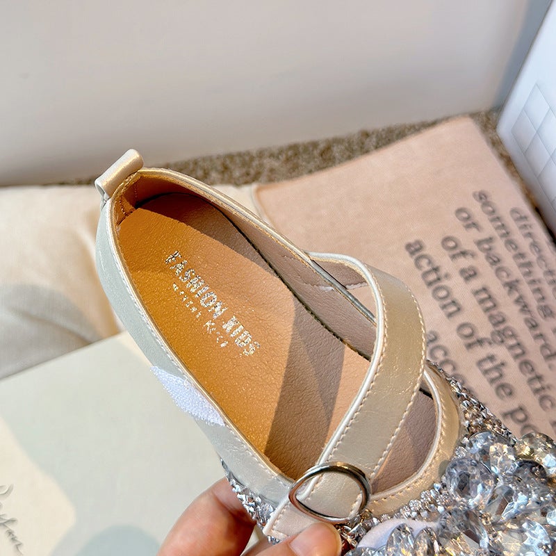 Children''s Rhinestone Princess Shoes Spring Girls'' Bowknot Non-Slip Fashionable Leather Shoes Stylish Baby Flats - Image 5