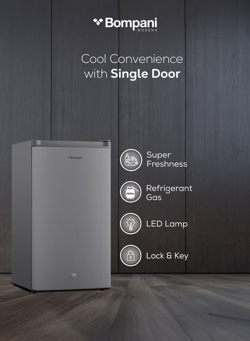 Bompani 140L Gross / 92L Net Capacity Single Door Refrigerator, Manual Defrost, R600a Refrigerant, Glass Shelves, Crisper Drawer, Interior Lamp, Recessed Handle, Energy Efficient 140 L BR146SLVR Silver - Image 3