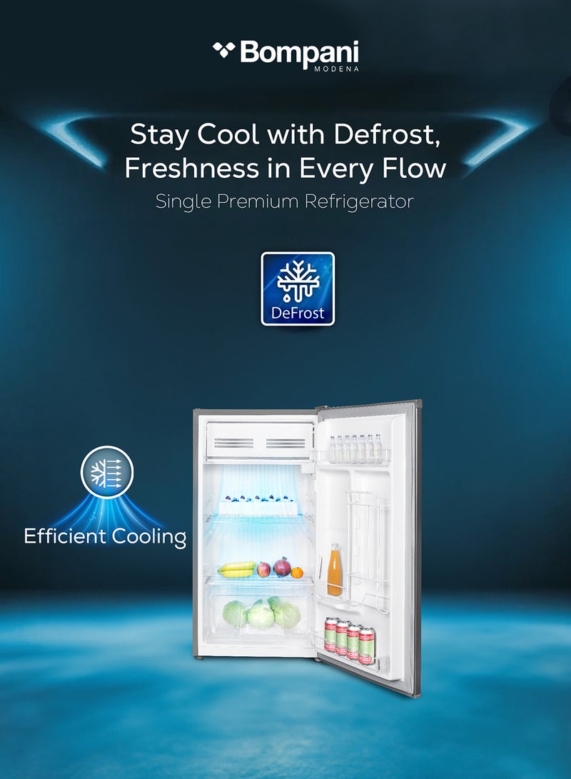 Bompani 140L Gross / 92L Net Capacity Single Door Refrigerator, Manual Defrost, R600a Refrigerant, Glass Shelves, Crisper Drawer, Interior Lamp, Recessed Handle, Energy Efficient 140 L BR146SLVR Silver - Image 2