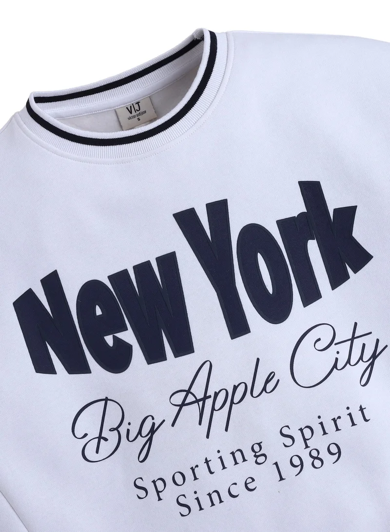 Victor And Jane  “New York Big Apple” Contrast Rib Sweatshirt – 100% Cotton Fleece for Women | Best Price UAE