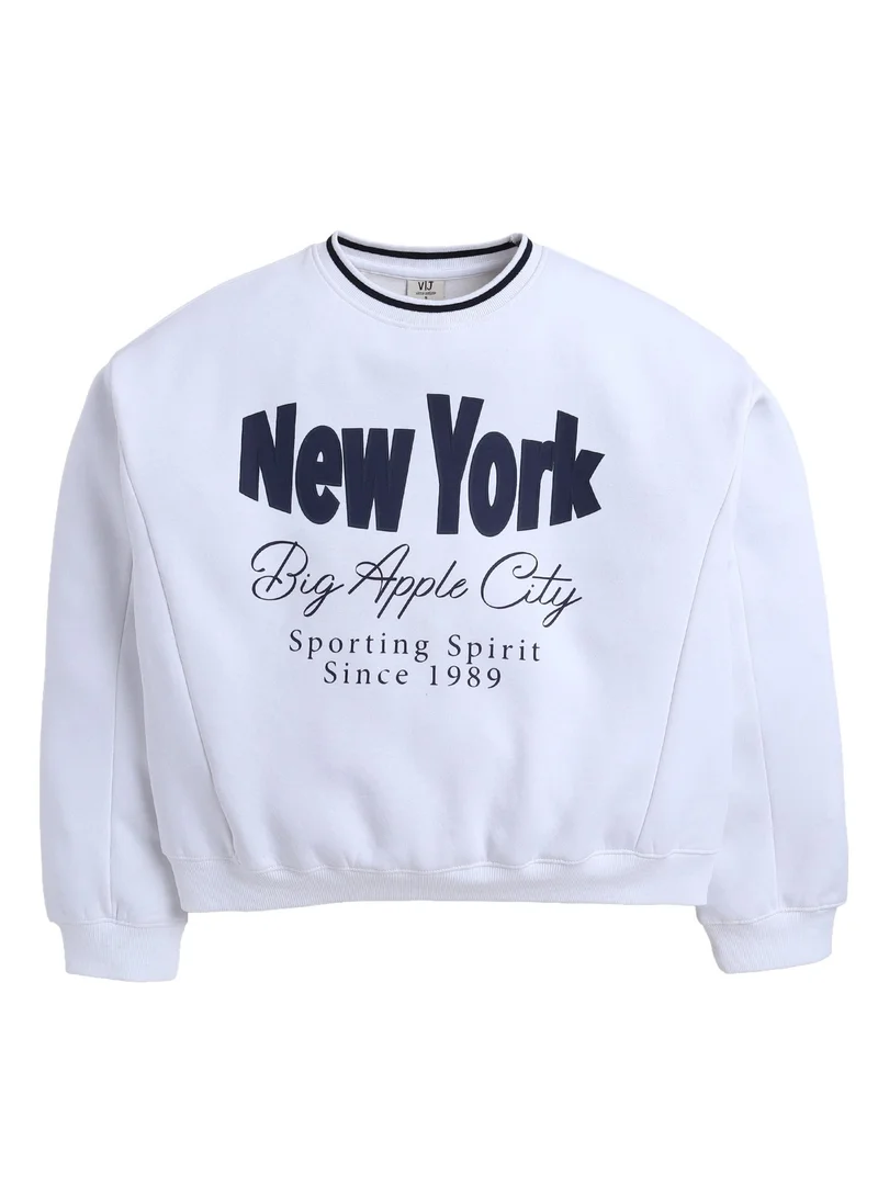 Victor And Jane  “New York Big Apple” Contrast Rib Sweatshirt – 100% Cotton Fleece for Women | Best Price UAE