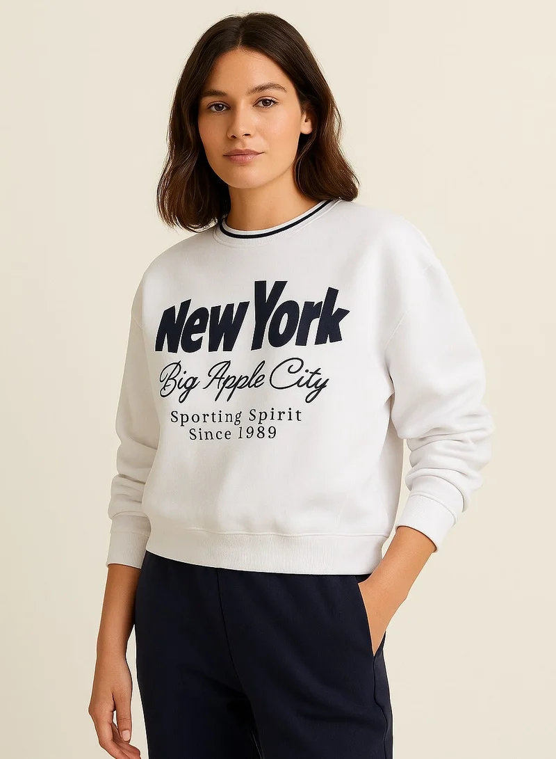 Victor And Jane  “New York Big Apple” Contrast Rib Sweatshirt – 100% Cotton Fleece for Women | Best Price UAE