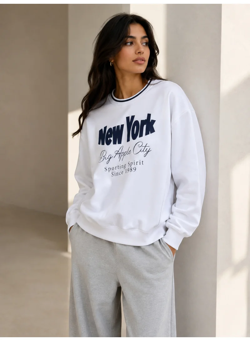 Victor And Jane “New York Big Apple” Contrast Rib Sweatshirt – 100% Cotton Fleece