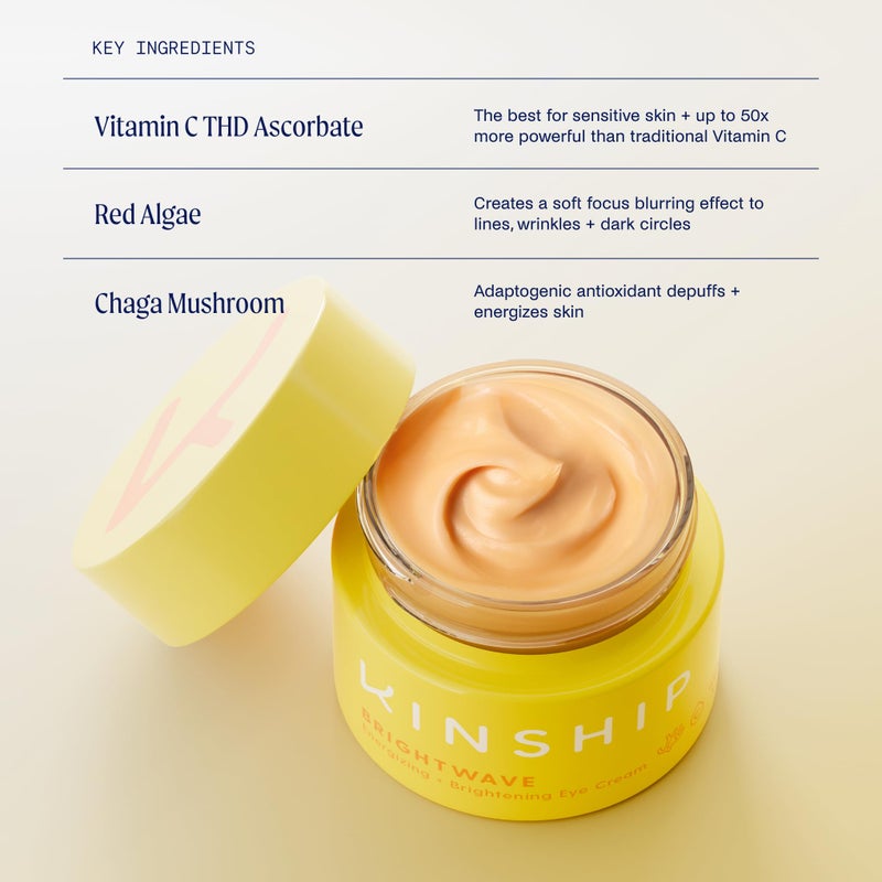 Kinship Brightwave Vitamin C Under Eye Brightener Cream for Sensitive Skin | Dark Circles Under Eye Treatment | Diminishes Fine Lines | Hydrating Eye Cream w/Antioxidants | Fragrance Free, (0.5 Oz) - Image 2