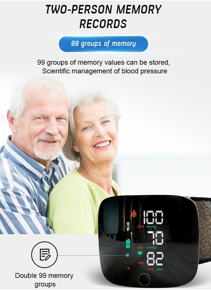 Joshberg Rechargeable Digital Wrist Blood Pressure Monitor Adjustable Cuff Bp Detector 2x99 Readings Memory Large Display Voice Heart Rate Automatic Tensiometer  - Image 5