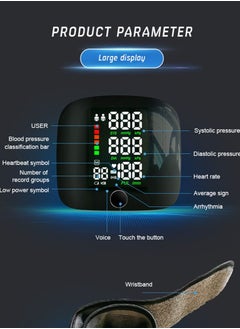 Joshberg Rechargeable Digital Wrist Blood Pressure Monitor Adjustable Cuff Bp Detector 2x99 Readings Memory Large Display Voice Heart Rate Automatic Tensiometer  - Image 4