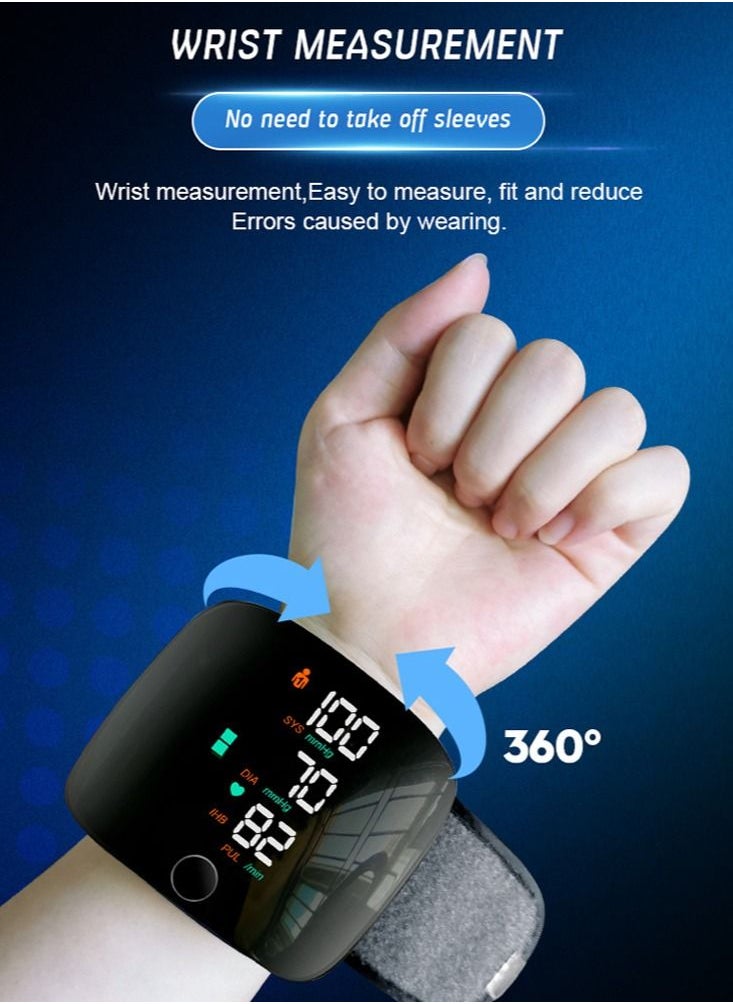 Joshberg Rechargeable Digital Wrist Blood Pressure Monitor Adjustable Cuff Bp Detector 2x99 Readings Memory Large Display Voice Heart Rate Automatic Tensiometer  - Image 3