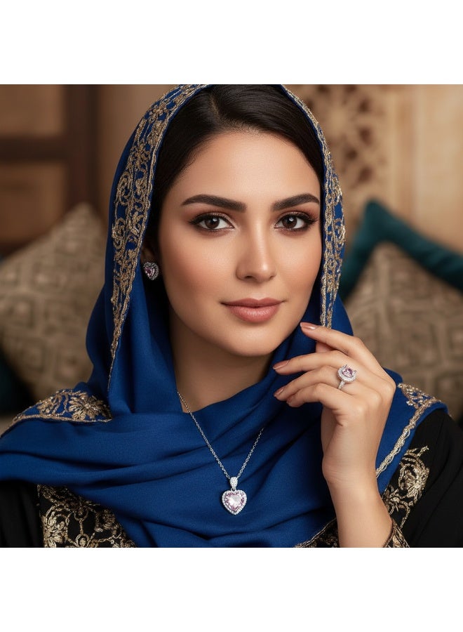 سنسيب مجموعة مجوهرات الزركونيا المتألقة - قلادة فضية ، أقراط ، خاتم للنساء ، الزفاف ، الحفلات - Image 1