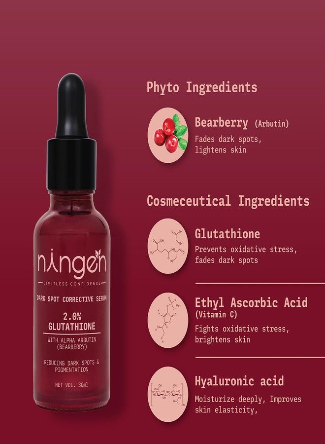 نينغن سيروم نينجن لتصحيح البقع الداكنة للوجه | 2% جلوتاثيون، عنب الدب، وفيتامين سي لتفتيح البشرة، وتخفيف البقع الداكنة والتصبغات (30 مل) | خالٍ من البارابين | للرجال والنساء | لجميع أنواع البشرة - Image 2