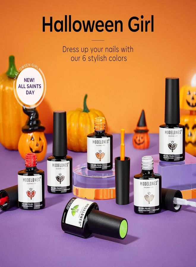 modelones Gel Nail Polish Set 6 Colors 2025 Halloween Hocus Pocus Collection Glow in the Dark Neon Green Orange Purple Red Black Gel Polish Set Fall Soak Off LED Nail Art Kit Gift with Nail Stikers - Image 2