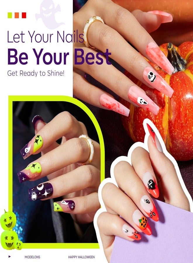 modelones Gel Nail Polish Set 6 Colors 2025 Halloween Hocus Pocus Collection Glow in the Dark Neon Green Orange Purple Red Black Gel Polish Set Fall Soak Off LED Nail Art Kit Gift with Nail Stikers - Image 3