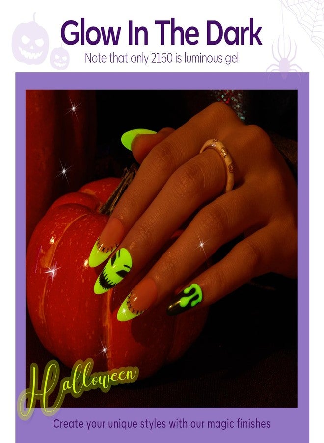 modelones Gel Nail Polish Set 6 Colors 2025 Halloween Hocus Pocus Collection Glow in the Dark Neon Green Orange Purple Red Black Gel Polish Set Fall Soak Off LED Nail Art Kit Gift with Nail Stikers - Image 4