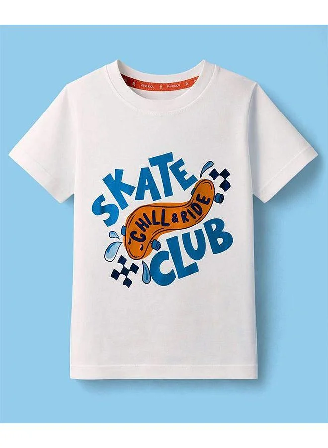 Pine Kids Pine Kids Cotton Knit Half Sleeves T-Shirt With Skating Print - White
