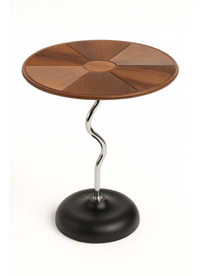 YI ONE Corner Table – Stainless Steel & Solid Wood Round Luxury Side Table, Brown Finish, for Sofa or Bed - Image 1