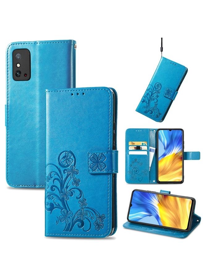 HuHa Case Cover For Honor X10 Max 5G Four-leaf Clasp Embossed Buckle Leather Phone Case Blue 