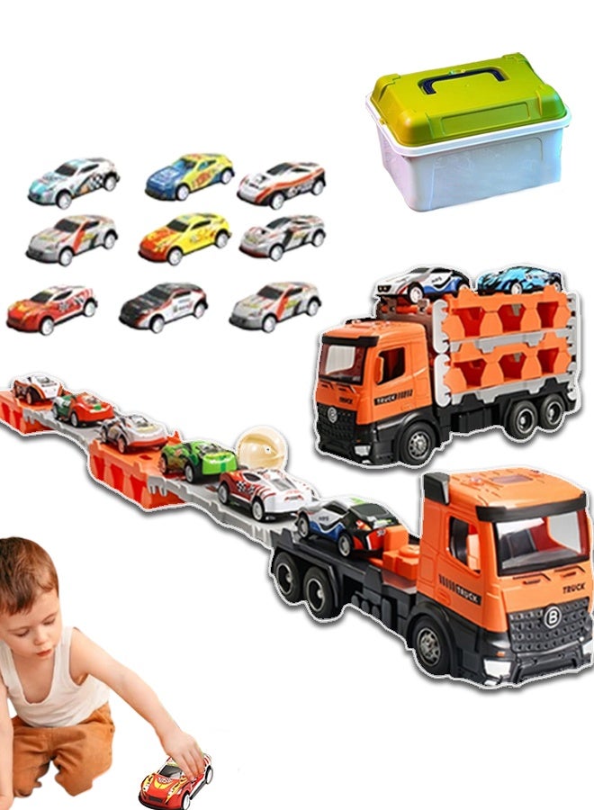 كيرانيكسي Race Car Track Toy Truck Toy with Foldable Sliding Cars Toy Set Container Truck Toy with 50 Alloy Cars Vehicles Toy Set for Boys Girls - Image 1