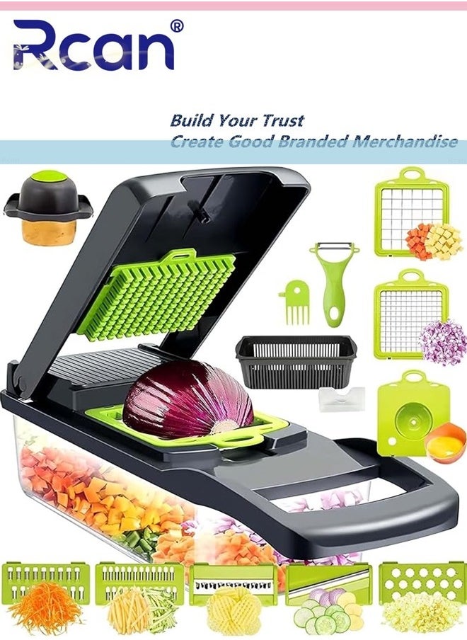 Rcan Vegetable Chopper 16 in 1 Kitchen Gadgets Accessories Onion Veggie Chopper with Container Food Salad Chopper Vegetable Slicer Dicer Chopper Box for Fruit Potato Tomato  - Image 1
