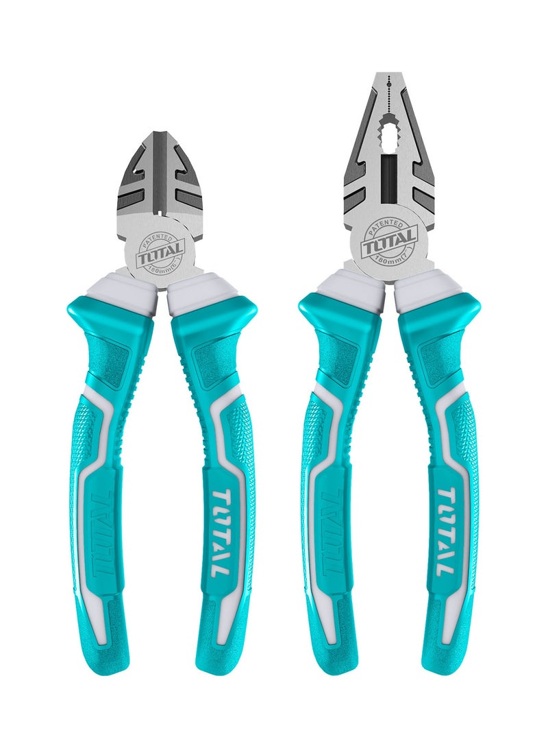 توتال طقم كماشات توتال قطعتين – كماشة قطع مائل 6 بوصة وكماشة متعددة الاستخدام 7 بوصة، تشطيب مصقول، طلاء مقاوم للصدأ - Image 1