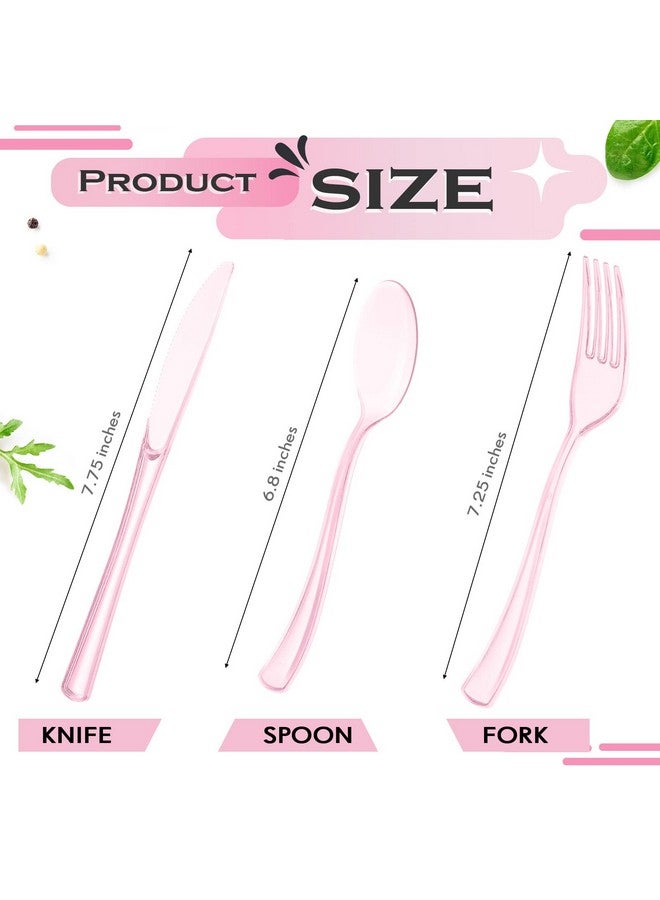 ميناتي مجموعة أدوات مائدة بلاستيكية للاستخدام مرة واحدة، مكونة من 150 قطعة، 50 شوكة و50 سكينة و50 ملعقة، مناسبة للمنزل والمكتب والمدرسة والحفلات والنزهات والمطاعم والمناسبات الخارجية أو للاستخدام اليومي (لون وردي) - Image 2