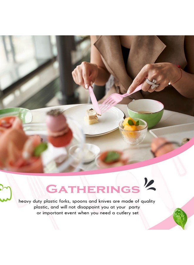 ميناتي مجموعة أدوات مائدة بلاستيكية للاستخدام مرة واحدة، مكونة من 150 قطعة، 50 شوكة و50 سكينة و50 ملعقة، مناسبة للمنزل والمكتب والمدرسة والحفلات والنزهات والمطاعم والمناسبات الخارجية أو للاستخدام اليومي (لون وردي) - Image 4