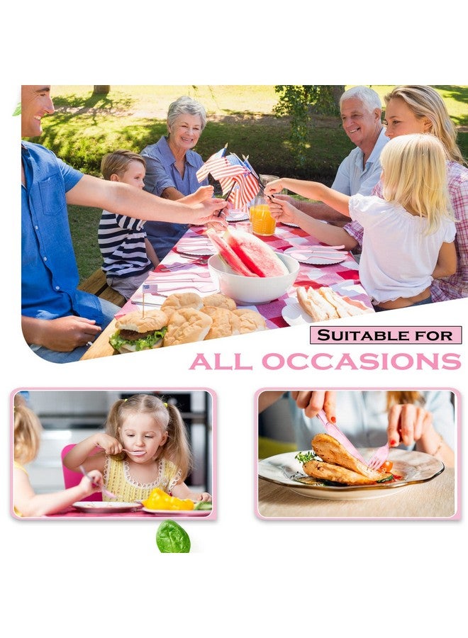 ميناتي مجموعة أدوات مائدة بلاستيكية للاستخدام مرة واحدة، مكونة من 150 قطعة، 50 شوكة و50 سكينة و50 ملعقة، مناسبة للمنزل والمكتب والمدرسة والحفلات والنزهات والمطاعم والمناسبات الخارجية أو للاستخدام اليومي (لون وردي) - Image 5