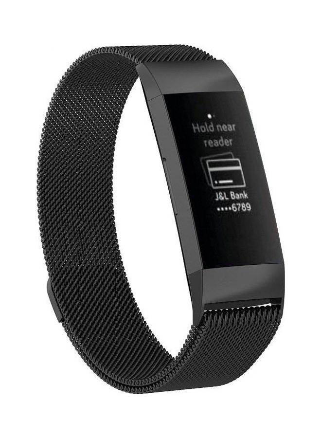BGM Stainless Steel Magnet Wrist Strap For Fitbit Charge 3 Black - Image 1