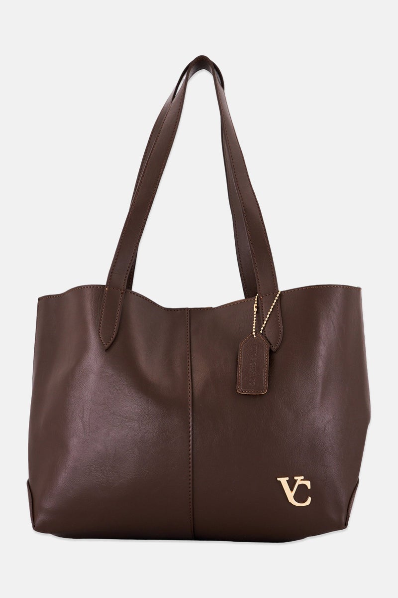 VINCE CAMUTO Women Brand Logo Tote Bag, Brown - Image 1
