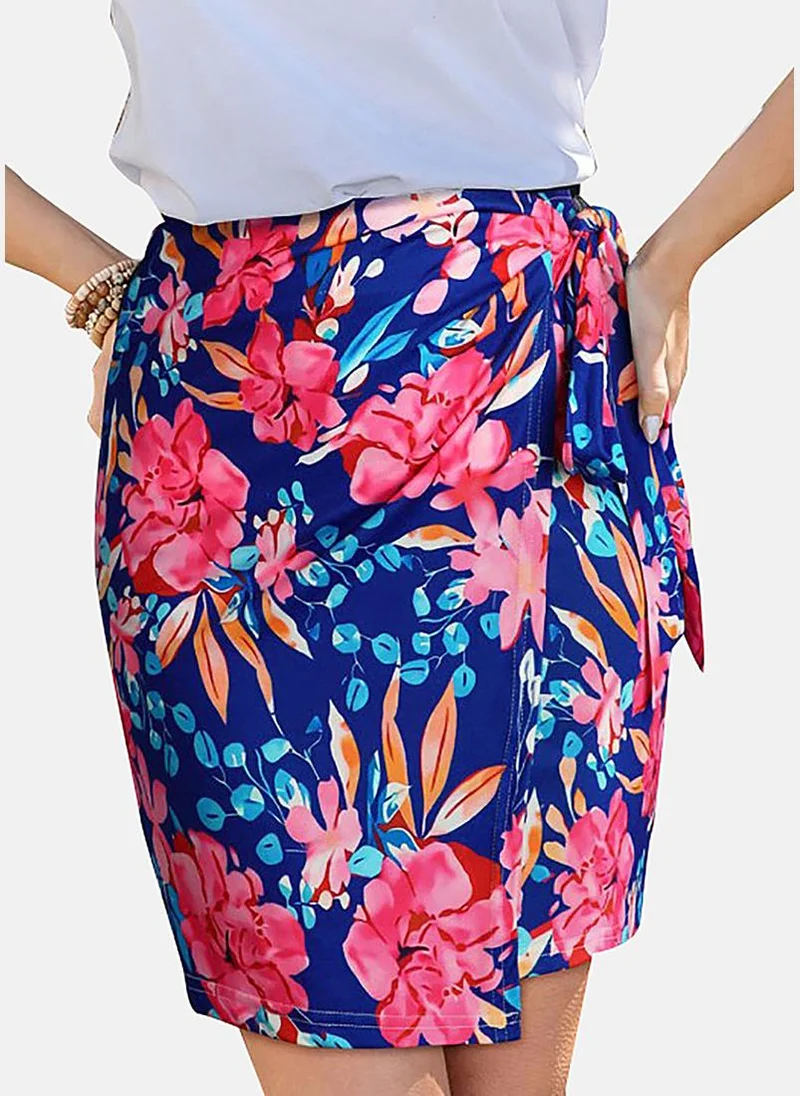 YUNIQEE Blue Wrap Printed Mini Skirt