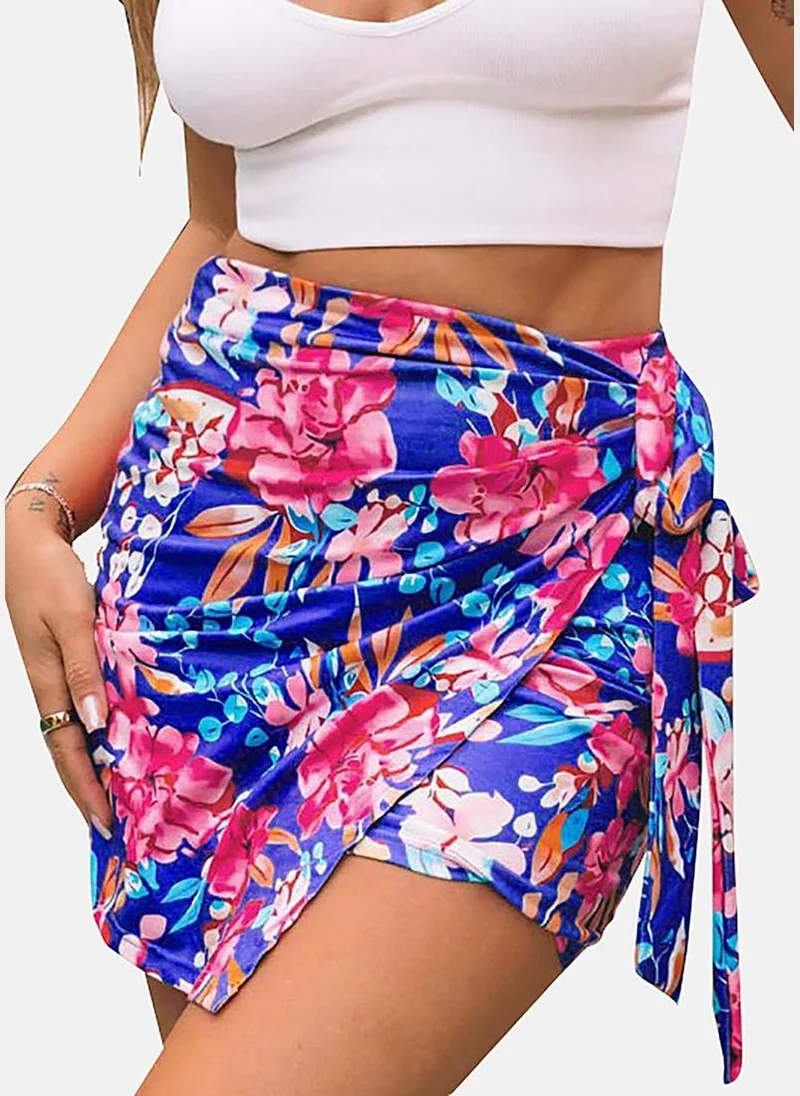 YUNIQEE Blue Wrap Printed Mini Skirt