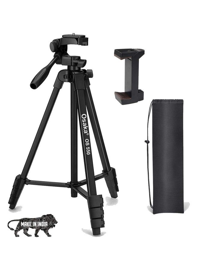 OSAKA حامل ثلاثي أوساكا OS 550 بارتفاع 55 بوصة (140 سم) مع حامل موبايل وحقيبة حمل للهواتف الذكية وكاميرات DSLR خفيف الوزن من الألمنيوم - Image 1