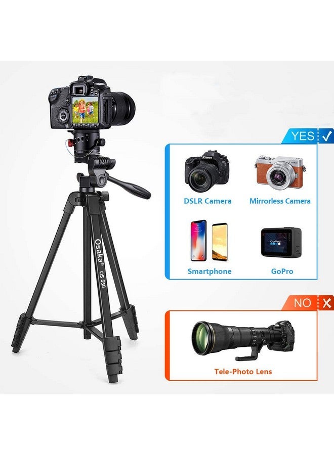 OSAKA حامل ثلاثي أوساكا OS 550 بارتفاع 55 بوصة (140 سم) مع حامل موبايل وحقيبة حمل للهواتف الذكية وكاميرات DSLR خفيف الوزن من الألمنيوم - Image 3