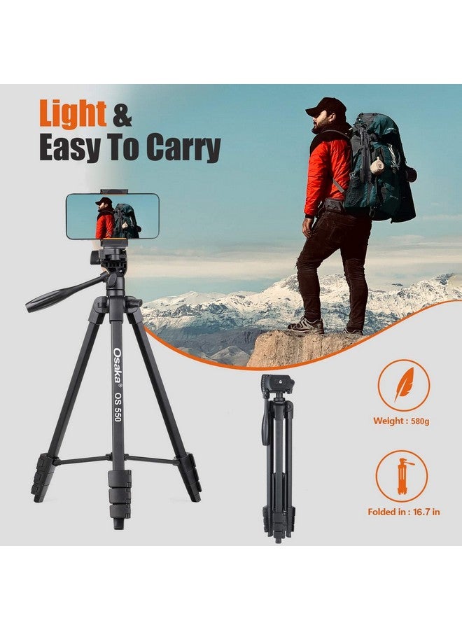 OSAKA حامل ثلاثي أوساكا OS 550 بارتفاع 55 بوصة (140 سم) مع حامل موبايل وحقيبة حمل للهواتف الذكية وكاميرات DSLR خفيف الوزن من الألمنيوم - Image 4