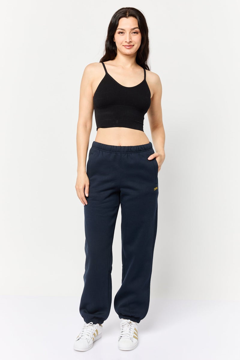 ESPRIT Women Regular Fit Brand Logo Jogger Pants, Navy - Image 2