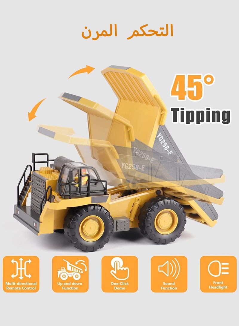 Remote Control Dump Truck, Remote Control Construction Toys Vehicle with Metal Bed and Light Music, 2.4Ghz 9 Channel RC Dump Truck Toy for Kids Age 6 to 12 Year Old Boys Girls Birthday Giftp Truck  - Image 2