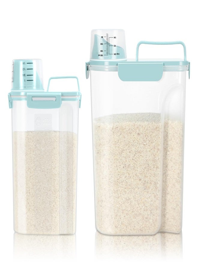 TBMax Rice Container 2 Pack, Airtight Cereal Container Oatmeal Storage with Easy-pouring Spout & Handy Cup for Flour Grain Beans, Pet Dog Cat Bird Food Storage Dispenser-Sky Blue - Image 1
