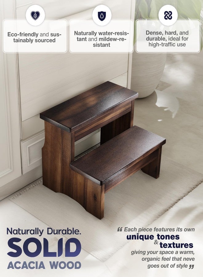 FANATU Wooden Two Step Stool, Heavy Duty 2-Step Ladder for Adults & Kids, Supports up to 450lbs for Kitchen, Bathroom or Bedside Use (Walnut Finish) - Image 2