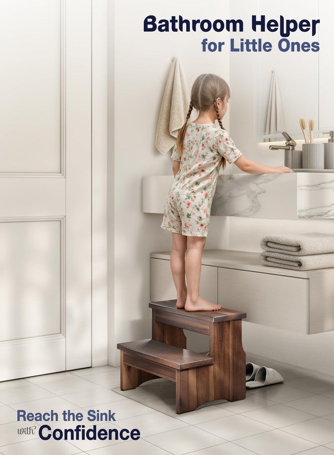 FANATU Wooden Two Step Stool, Heavy Duty 2-Step Ladder for Adults & Kids, Supports up to 450lbs for Kitchen, Bathroom or Bedside Use (Walnut Finish) - Image 5
