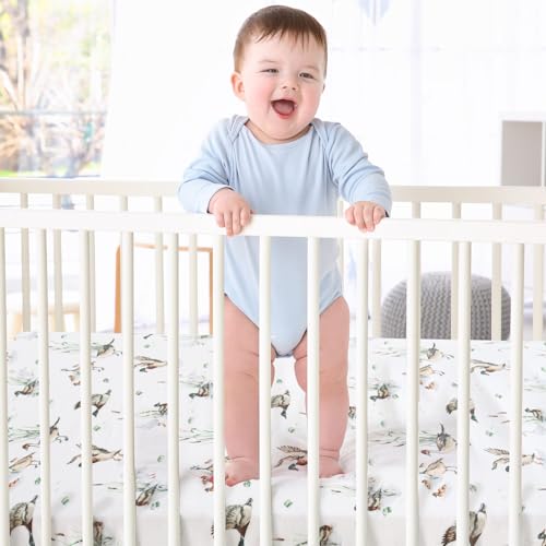 LifeTree Mallard Duck Crib Sheets for Baby Boys Girls - Muslin Fitted Crib Sheets Toddler Bed Sheet Fits Standard Crib, 70% Viscose from Bamboo and 30% Cotton, 28in x 52in - Image 2