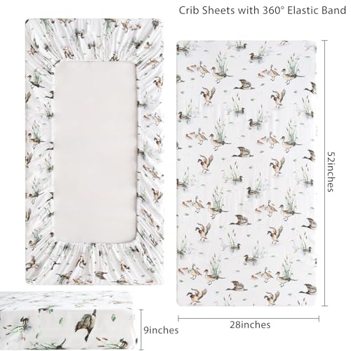 LifeTree Mallard Duck Crib Sheets for Baby Boys Girls - Muslin Fitted Crib Sheets Toddler Bed Sheet Fits Standard Crib, 70% Viscose from Bamboo and 30% Cotton, 28in x 52in - Image 3