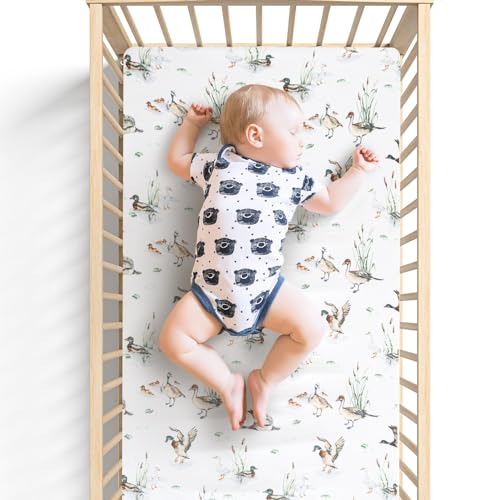 LifeTree Mallard Duck Crib Sheets for Baby Boys Girls - Muslin Fitted Crib Sheets Toddler Bed Sheet Fits Standard Crib, 70% Viscose from Bamboo and 30% Cotton, 28in x 52in - Image 4