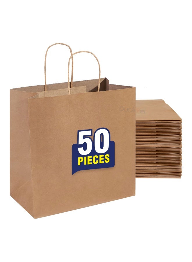 Duravel Kraft Paper Bags with Twisted Handles, Brown, 33x34x18 cm, 50 Pieces, Gift Bags for Party, Wedding, Birthday - Image 1