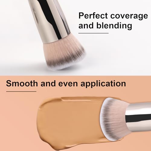 TEOYALL Kabuki Foundaiton Brush, Soft Dense Synthetic Bristles Flat Top Blending Buffing Brush For Liquid Cream Contour Bronzer Foundation - Image 4