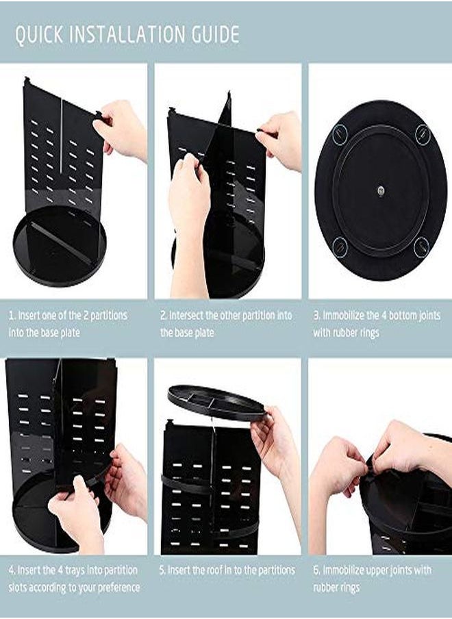 INOVERA (LABEL) - Cosmetic Makeup Storage Holder Organizer Adjustable 360 Rotation Box, 23L X 23B X 30H Cm. (Black) - Image 1
