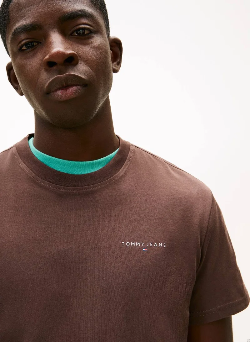 TOMMY JEANS Black Walnut Linear Logo Slim Crew Neck T-Shirt for Men | Best Price UAE