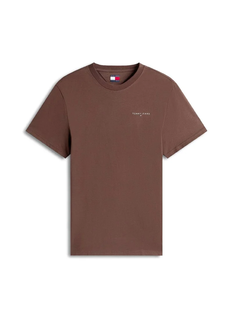 TOMMY JEANS Black Walnut Linear Logo Slim Crew Neck T-Shirt for Men | Best Price UAE